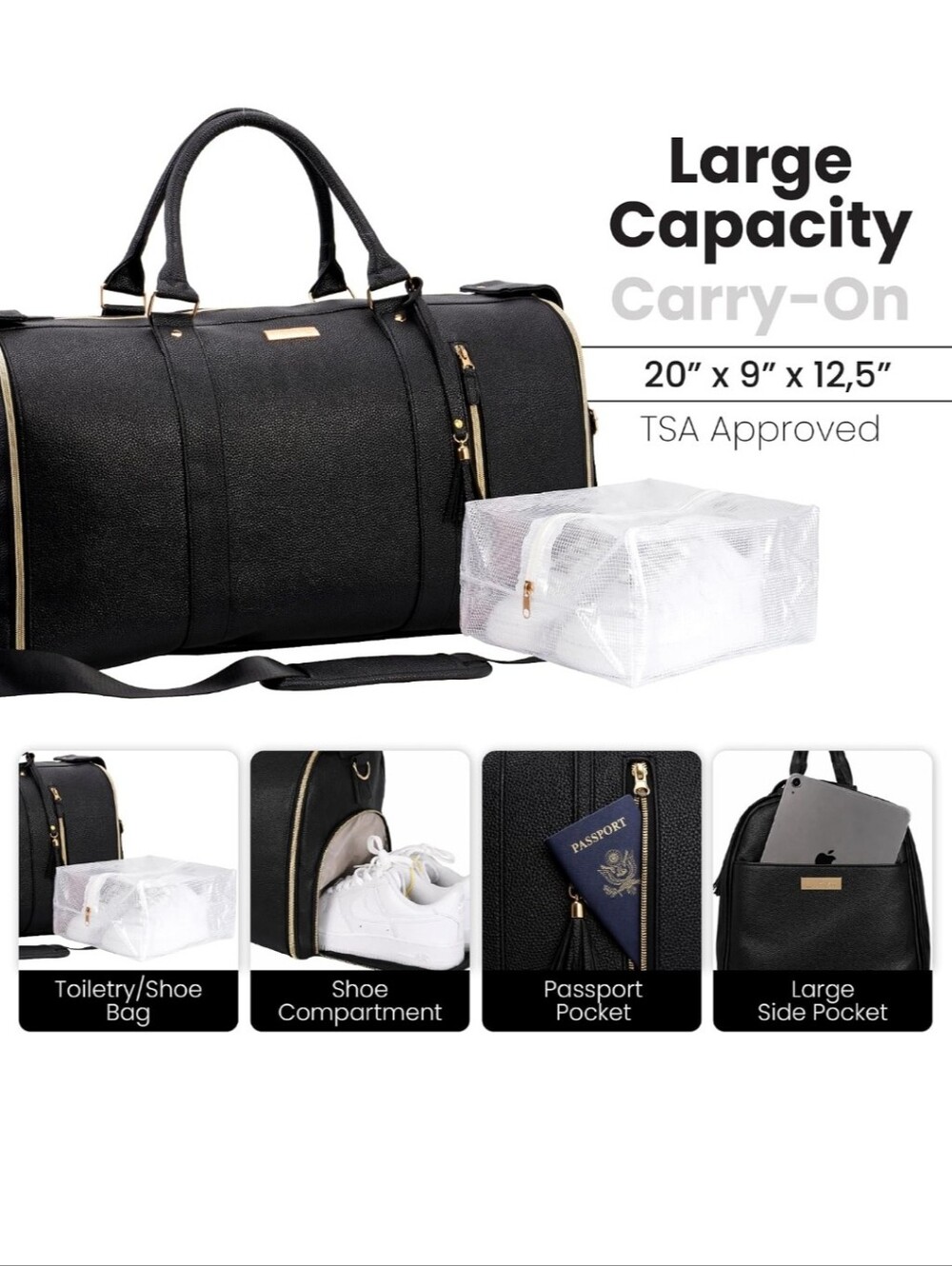 NWT Luhxe Travel Convertible Carry On Garment Bag 2.0 with Shoe Pouch Charcoal
